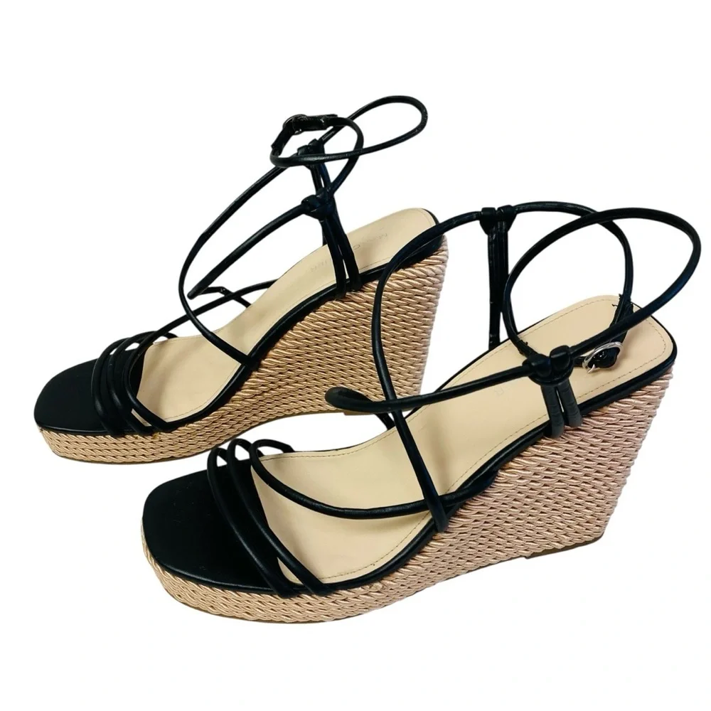 Marc Fisher Zarah Black Ankle Strap Wedge Platform Sandals Size 11